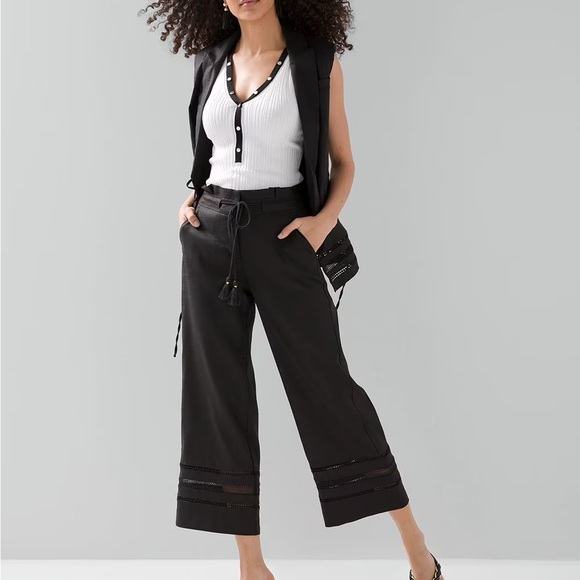 White House Black Market Black Wide-Leg Pants with Tassel Tie size 4 Long - Picture 3 of 4